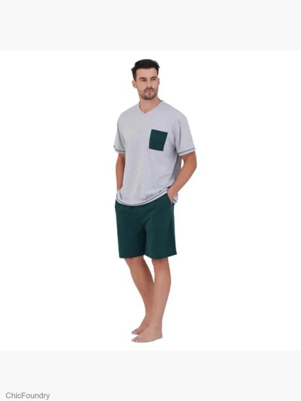 Soft Cotton V-Neck Short-Sleeve T-Shirt & Shorts Pajama Set for Men